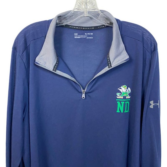 Men's L UNDER ARMOUR Notre Dame 1/4-Zip Pullover Lightweight Leprechaun Top 25" - Picture 2 of 9